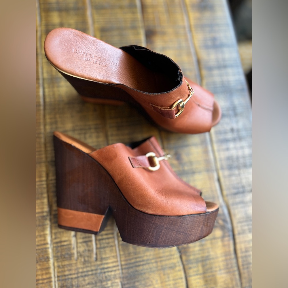 Charles David Brown Leather Mules